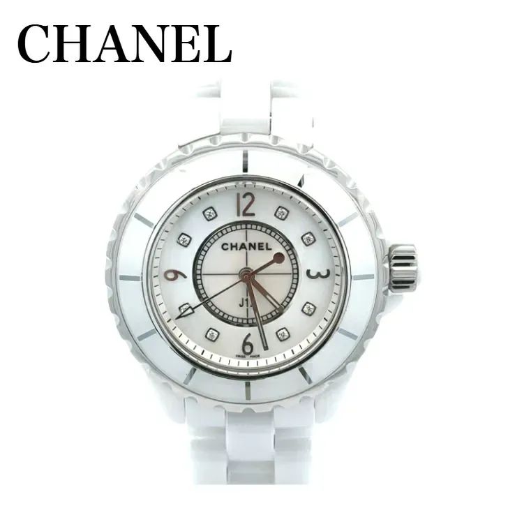 CHANEL シャネル J12 H2422 セラミック ホワイトシェル文字盤 8Pダイヤモンド クォーツ 腕時計 レディース