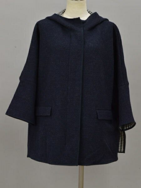 ルネ Rene フード ニットコート 36サイズ ネイビー×千鳥柄
