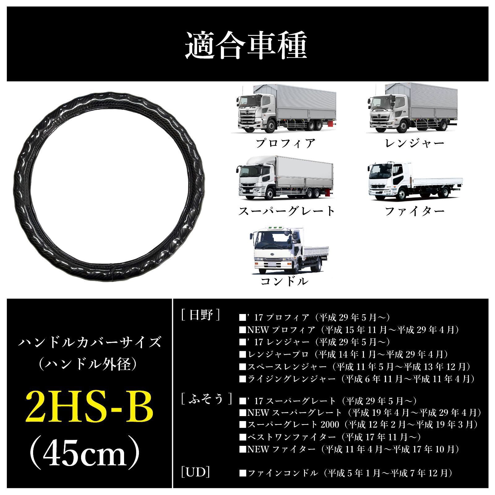 スピード発送 トラック 波型 ハンドルカバー 45cm 2HS-B ツヤ有 