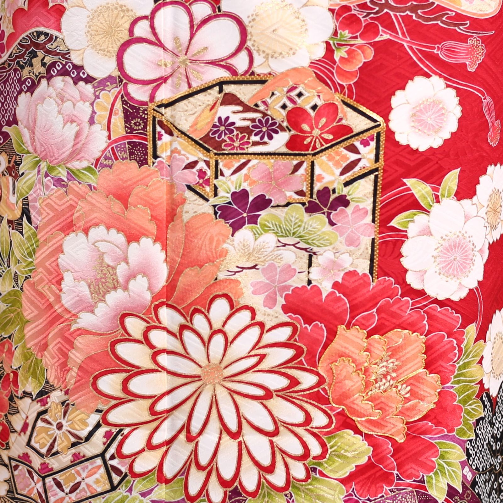 振袖フルセット 振袖セット 振袖 Lサイズ 赤×新古典 美品 成人式 着物