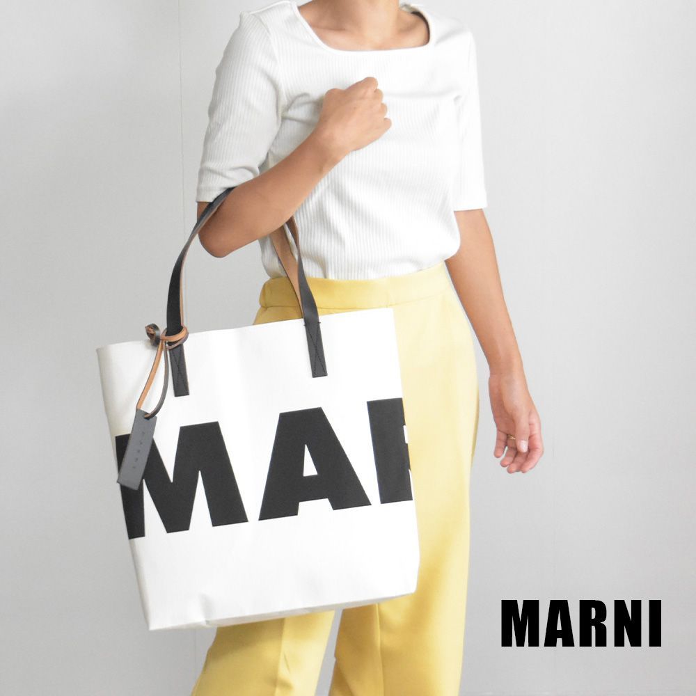 マルニ トートバッグ MARNI トート バッグ メンズ 白 黒 ロゴ A4