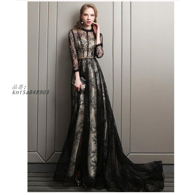 袖あり 立ち襟 トレーンドレス パーティードレス ナイトドレス ウエディングドレス 感 二次会 結婚式ワンピース ロングドレス 発表会 ステージ衣装 演奏会 kni5a848903