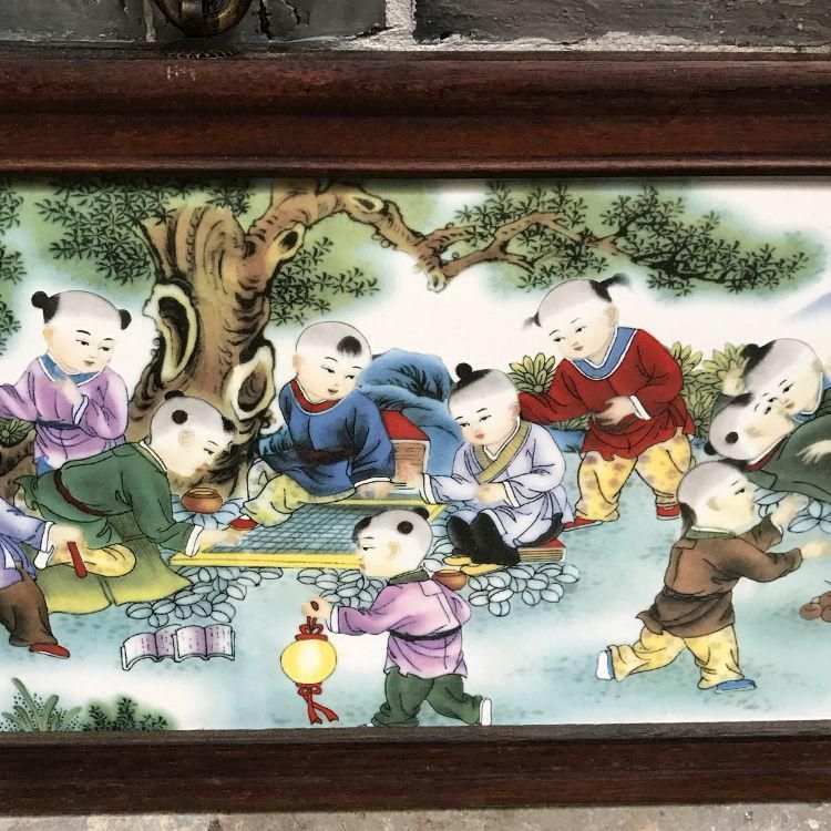景徳鎮 陶磁板絵 童子遊び戯れる 装飾品 工芸品 美術品 置物 景徳鎮 陶磁板絵 童子遊び戯れる 装飾品 工芸品 美術品 置物