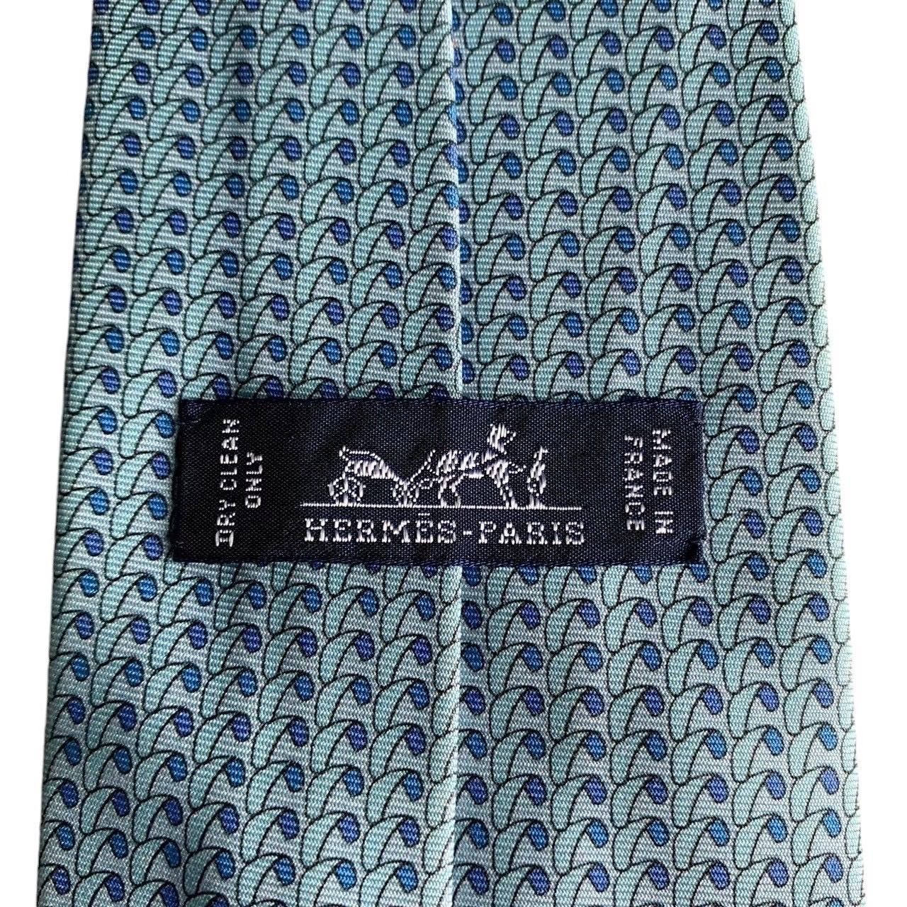 HERMES エルメス ネクタイ ブルー シルク パラシュート 総柄 フランス