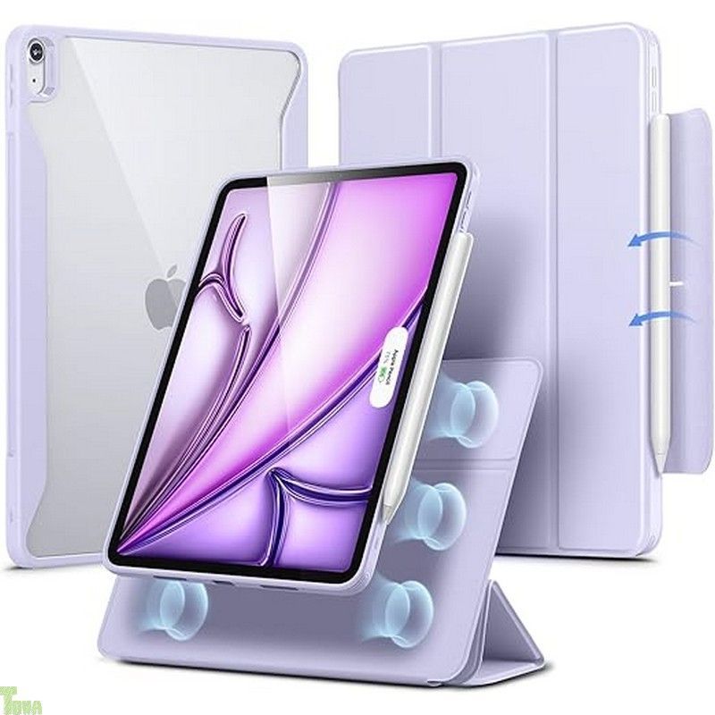 バイオレット・パープル ESR iPad Air 13インチ ケース (2025/2024、M3/M2) 専用 Pencilホルダー付き 取り外し可能マグネットカバー 縦置き/横置きスタンド Pencil Pro/USB-C完全対応 Rebound 360シ