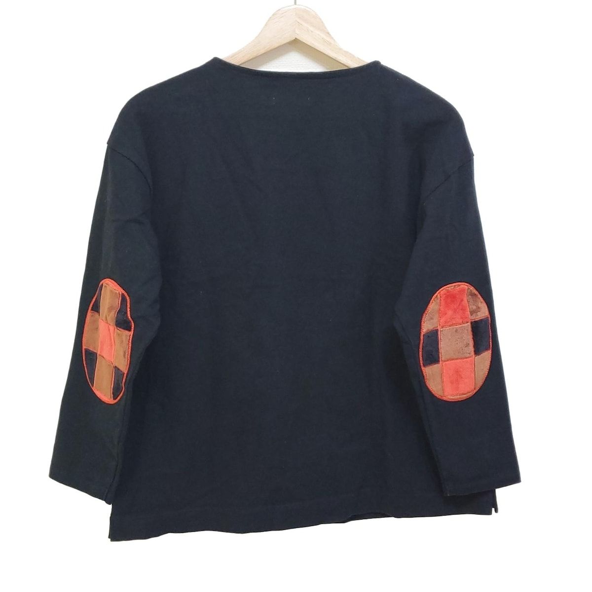 ナカガワマサシチショウテン 七分袖カットソー サイズM レディース - 黒×ブラウン×オレンジ ボートネック エルボーパッチ