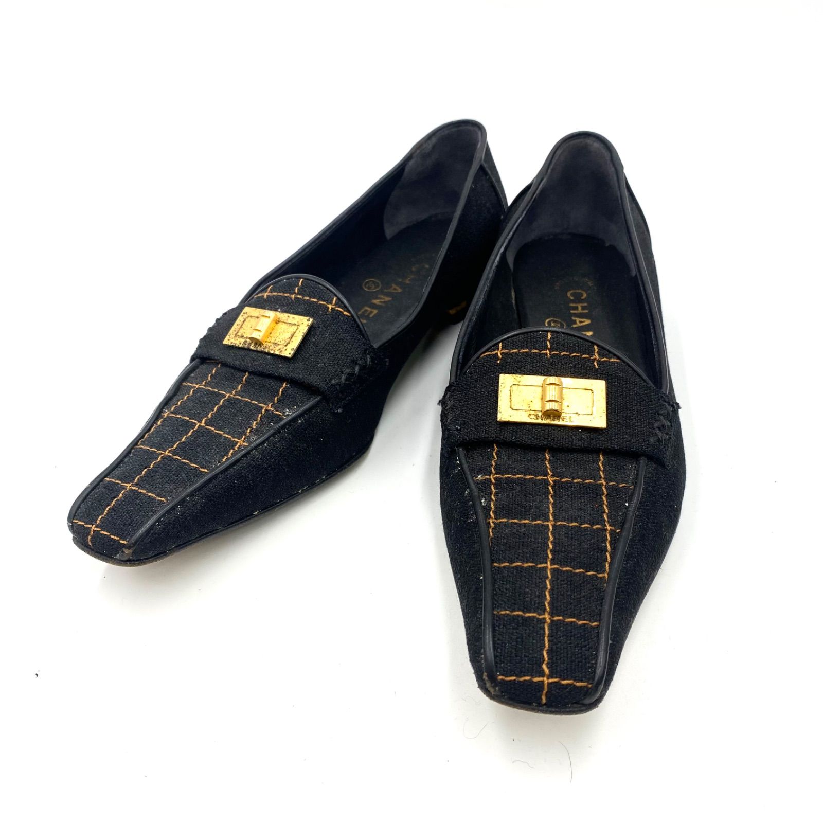 CHANEL シャネル パンプス シューズ サンダル ミュール ハイヒール スクエアキルトマドモアゼル CCロゴファー イタリア製 38サイズ 24cm相当