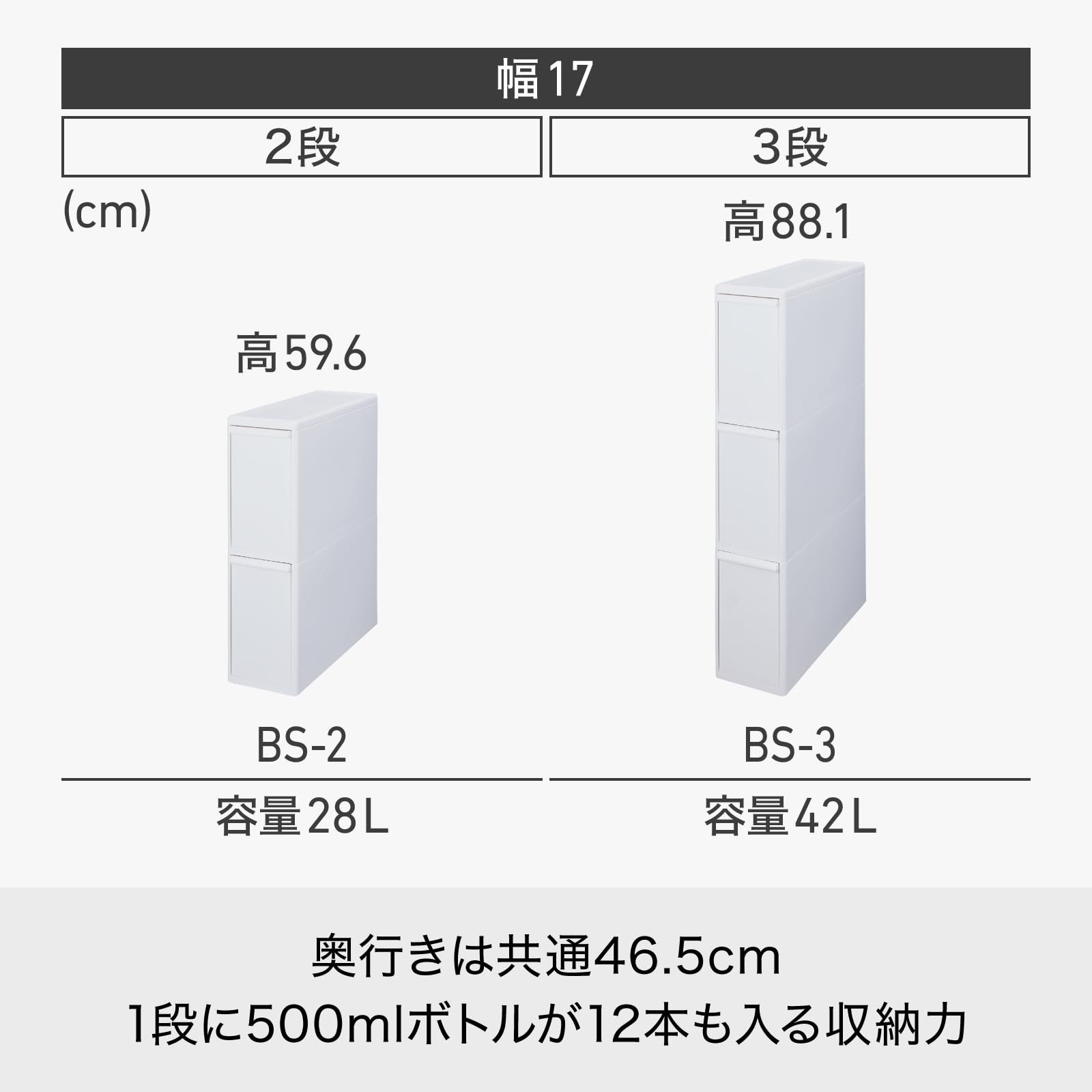 ライクイット like-it フタ付きゴミ箱 分別引出しステーションスリム3段 幅17×奥行き46.5×高さ88.1cm ブラック 約42L BS-3 引出し分別ペール ダストボックス 別売キャスター取り付け