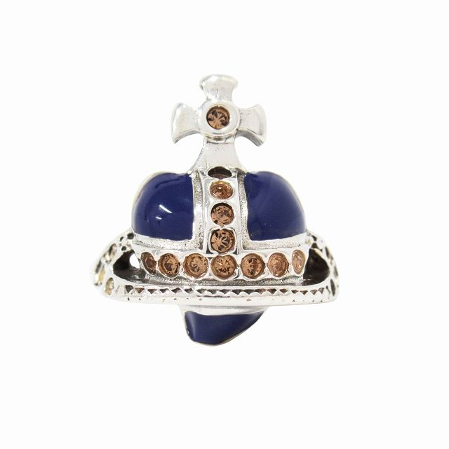 仕上げ済 新同 ヴィヴィアンウエストウッド Vivienne Westwood ディアマンテ ハート オーブ ロゴ リング 指輪 アクセサリー ジュエリー クリアストーン SV925 シルバー メンズ レディース ユニセックス ◆９