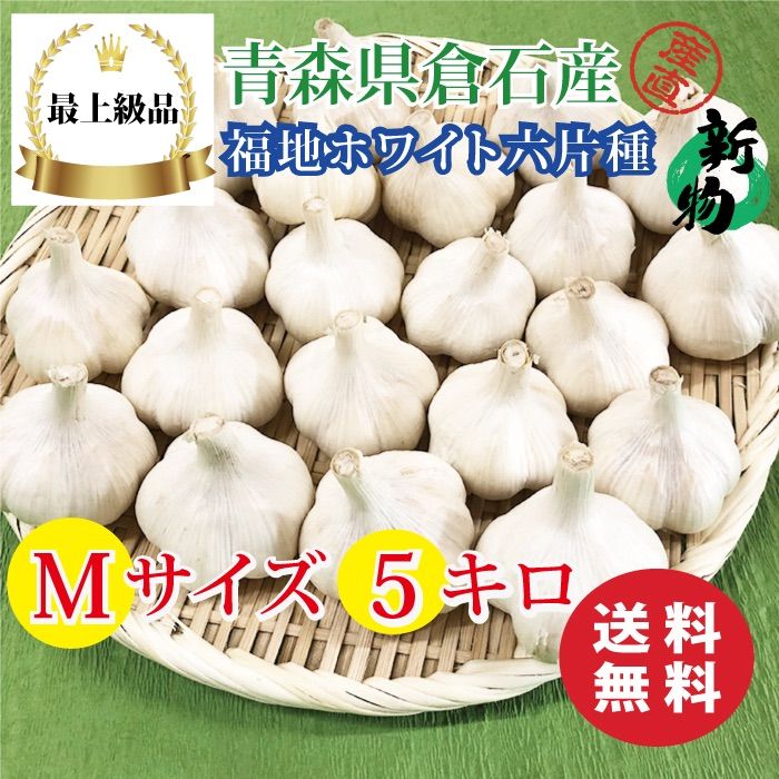 最上級品 青森県倉石産にんにく福地ホワイト六片種Mサイズ 5kg