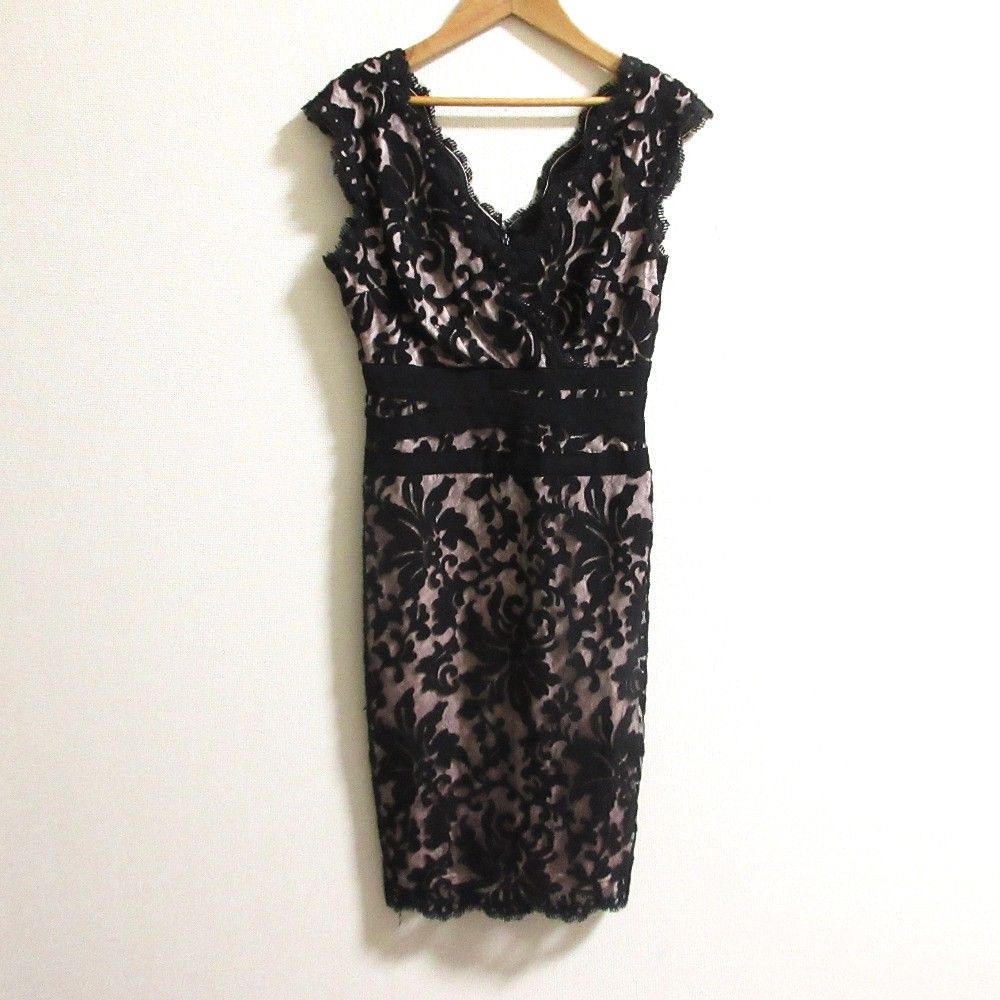 【美品】TADASHI SHOJI タダシショージ レース 刺繍 シアー Tadashi Shoji タダシショージ レースシースドレス ネイビー