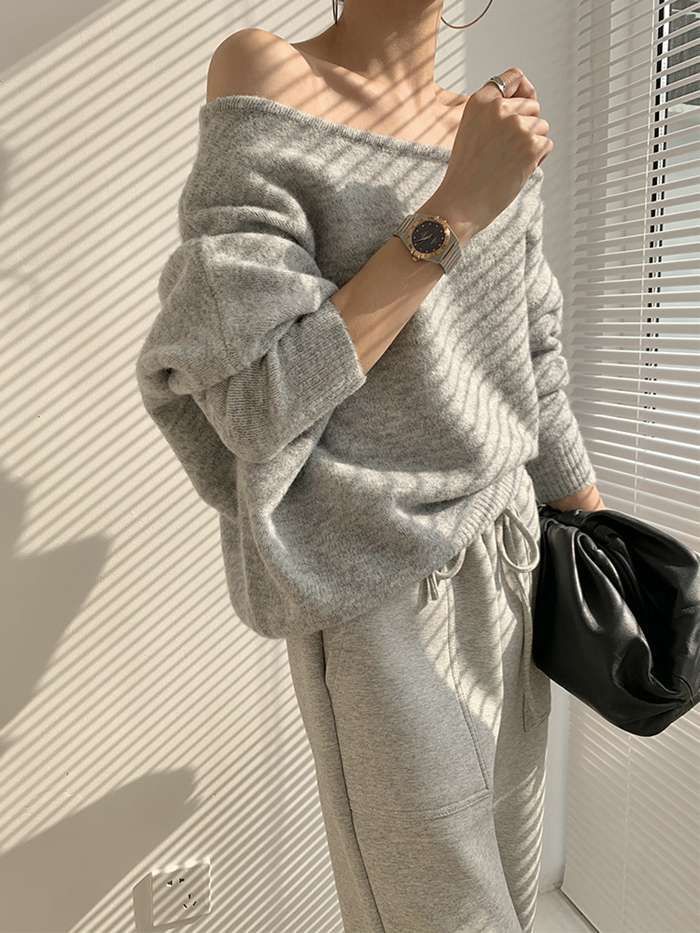 ニット レディース 長袖 オフショルダー ボタン トップス 女性 婦人 おしゃれ レディースニット カジュアル ゆったり シンプルデザイン S M L song2140-01.jpg