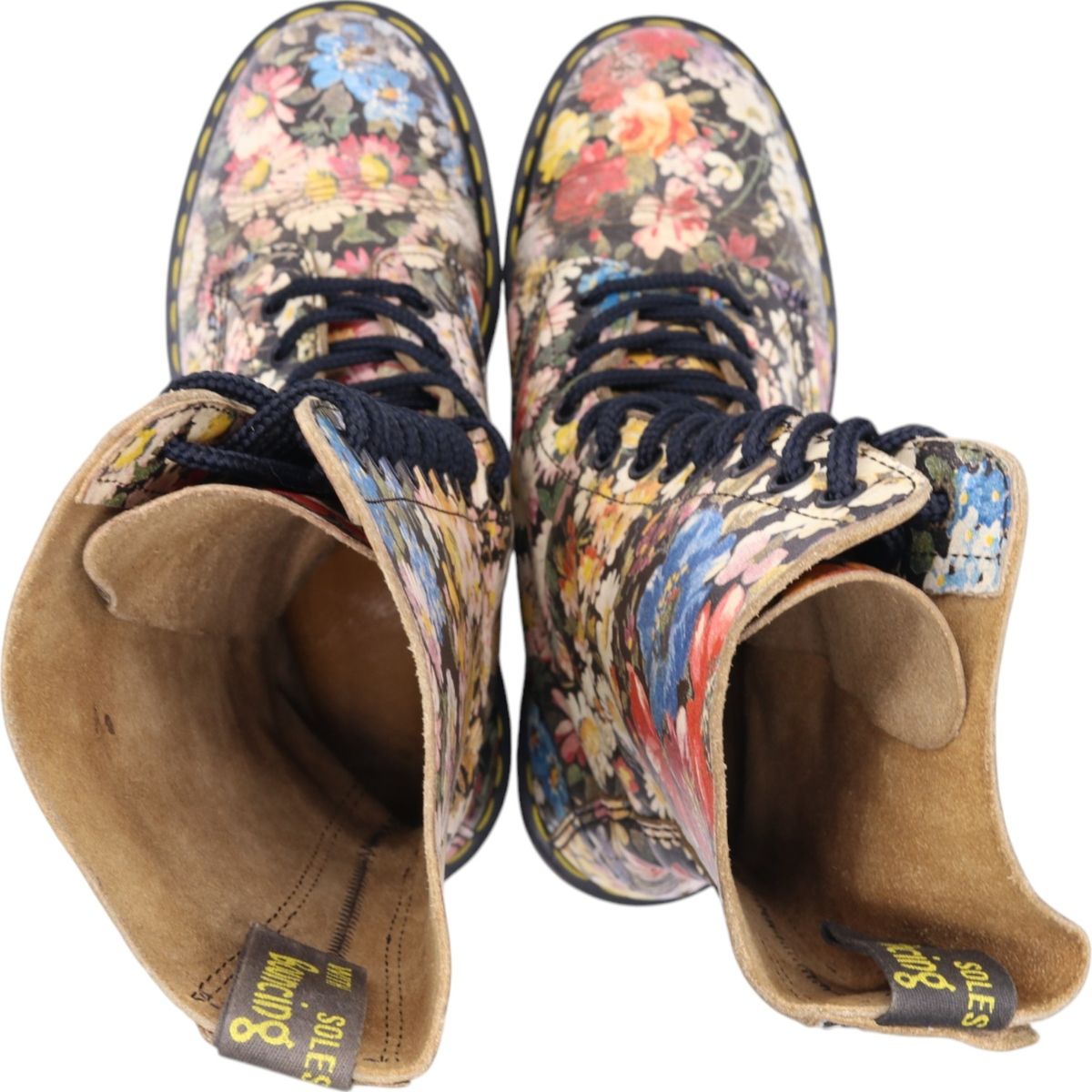 ドクターマーチン 花柄ブーツ 英国製 サイズ５ 24cm 古着 ドクターマーチン Dr.Martens 花柄 14ホールブーツ 英国製