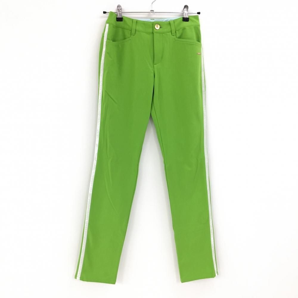 【美品】ヒールクリーク パンツ ライトグリーン×白 サイドライン 裏微起毛 レディース 38(S) ゴルフウェア Heal Creek
