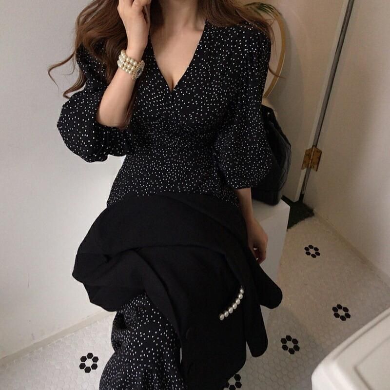 ロングワンピース 水玉模様プリント