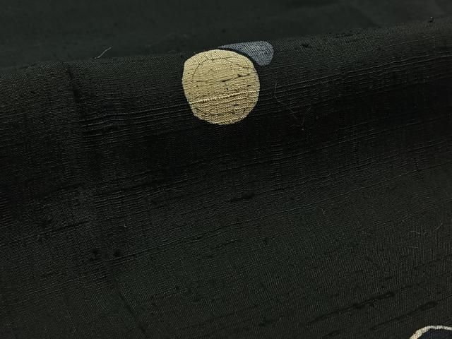 平和屋着物▽訪問着 単衣 生紬 丸文 黒地 正絹 逸品 AAAZ2333jh 平和