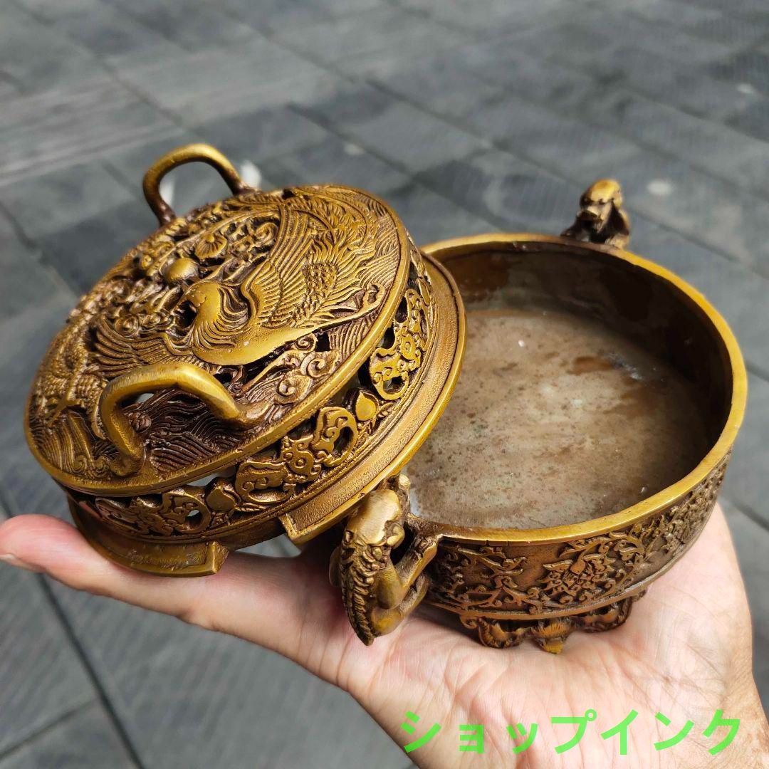 龍鳳香炉 銅 細工 装飾品 現代工芸品 美術品 置物 - メルカリ