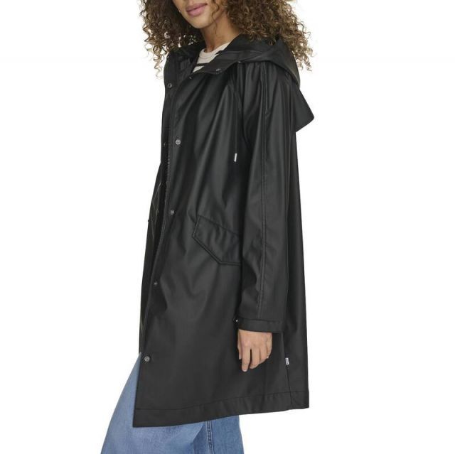 【送料無料】 リーバイス レディース ジャケット・ブルゾン アウター Women's Levi's Rubberized Faux Leather Hooded Raglan Sleeve Rain Jacket Navy