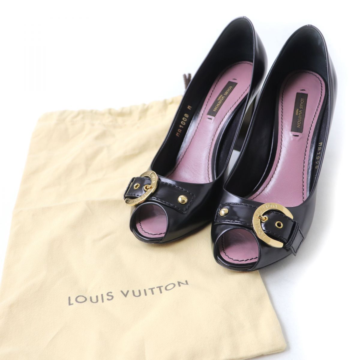 美品☆LOUIS VUITTON ルイヴィトン ロゴ金具 チャンキーヒール レザー