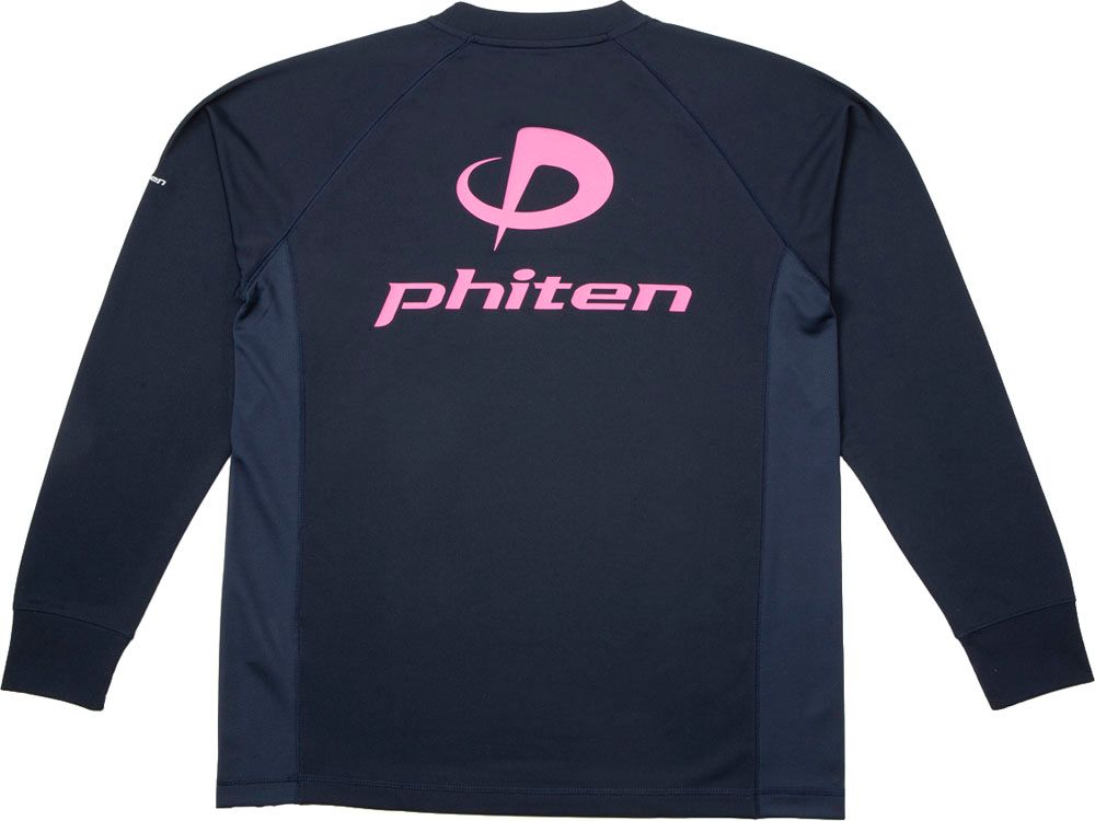 ファイテン Phiten ラクシャツスポーツ スムースドライ RAKUシャツSPORTS SMOOTH DRY 長袖 ネイビー×ロゴピンク M メンズ レディース ロンT 長袖シャツ  JG355004 -