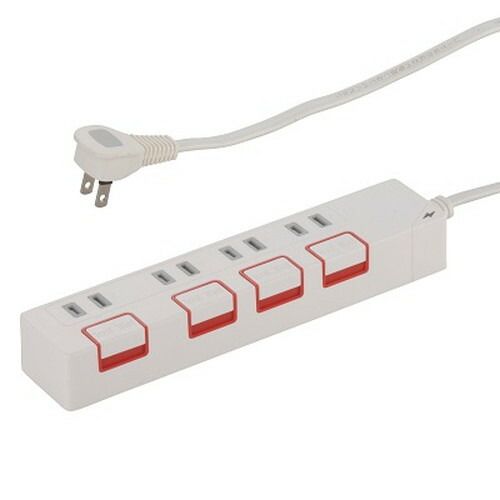 オーム電機 OHM 電源タップ押しボタンスイッチ付き雷ガード節電