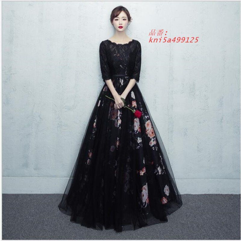 ロングドレス 袖あり パーティードレス 10代 20代 30代40代 謝恩会 二次会 お呼ばれ おしゃれ 成人式 花柄ワンピース 披露宴 上品 着痩せ カラードレス おしゃれ kni5a499125