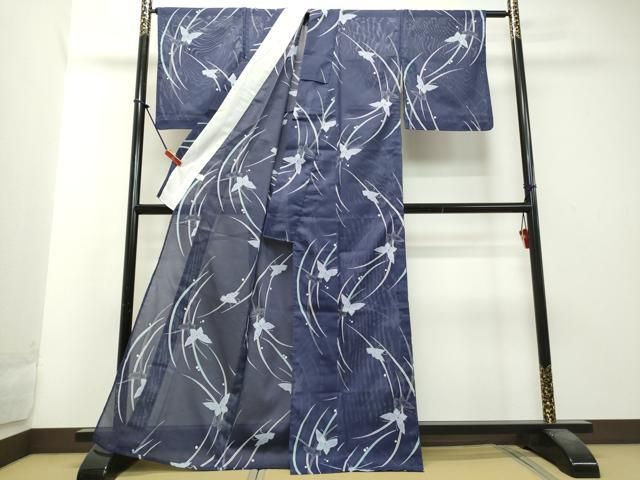 平和屋着物□極上 夏物 訪問着 絽 手描き 蛍 青藤色地 暈し染め 金彩