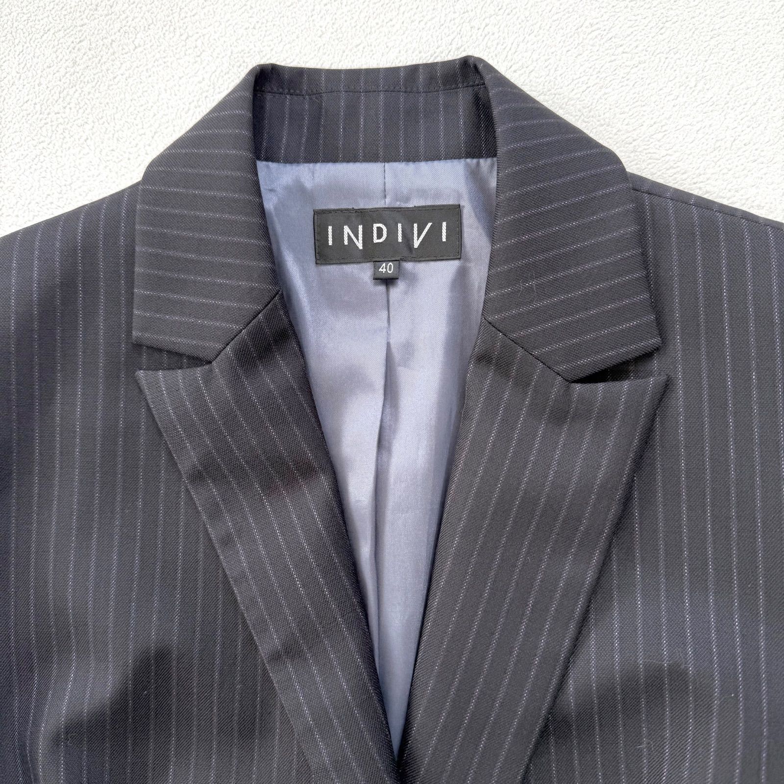 極美品・シルク・40✨インディヴィ ストライプ パンツ スーツ
