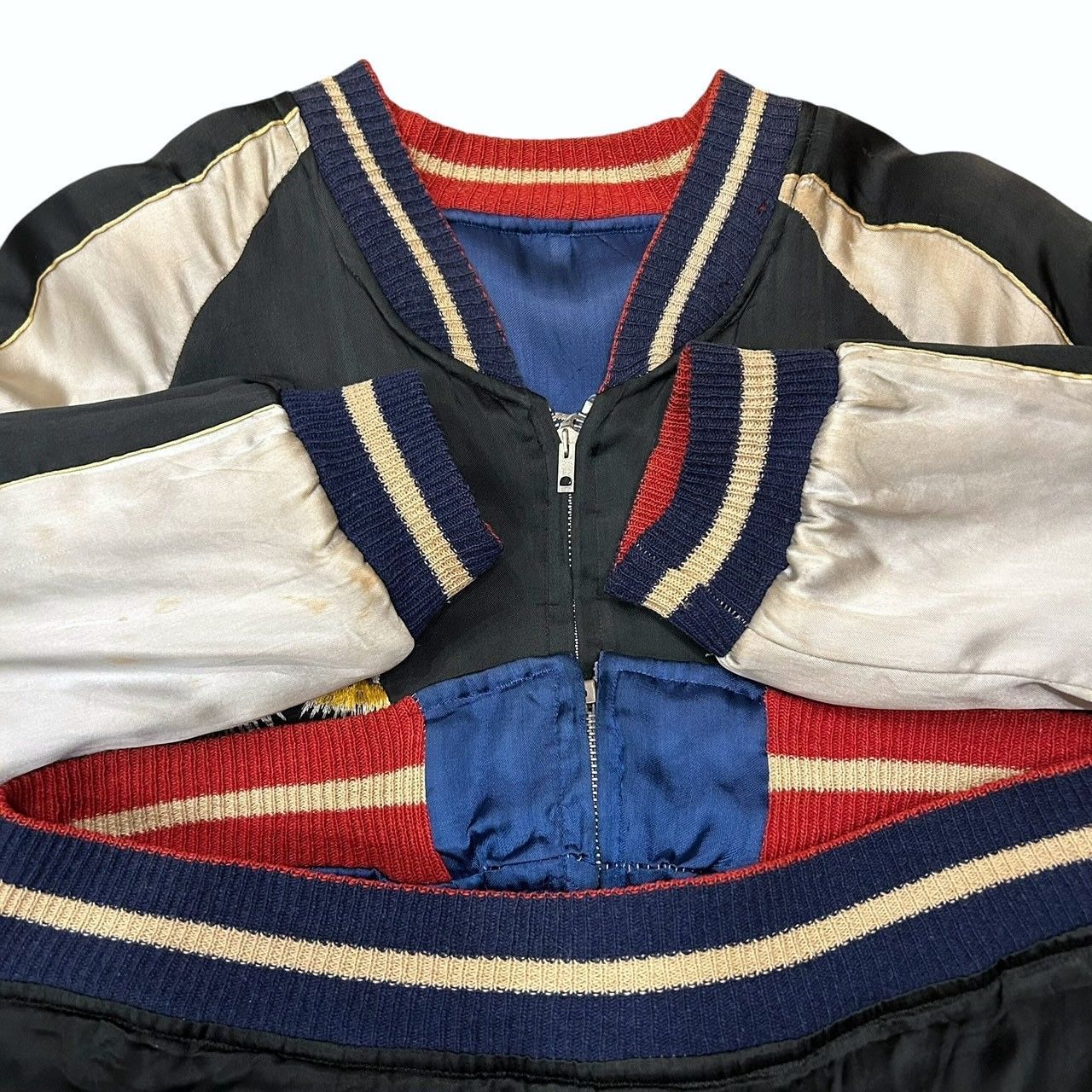 50s スカガウン 龍 サテン スーベニア ジャケット ヴィンテージ スカジャン vintage スカジャン サテン スーベニアジャケット 龍 刺繍 50s 極上品