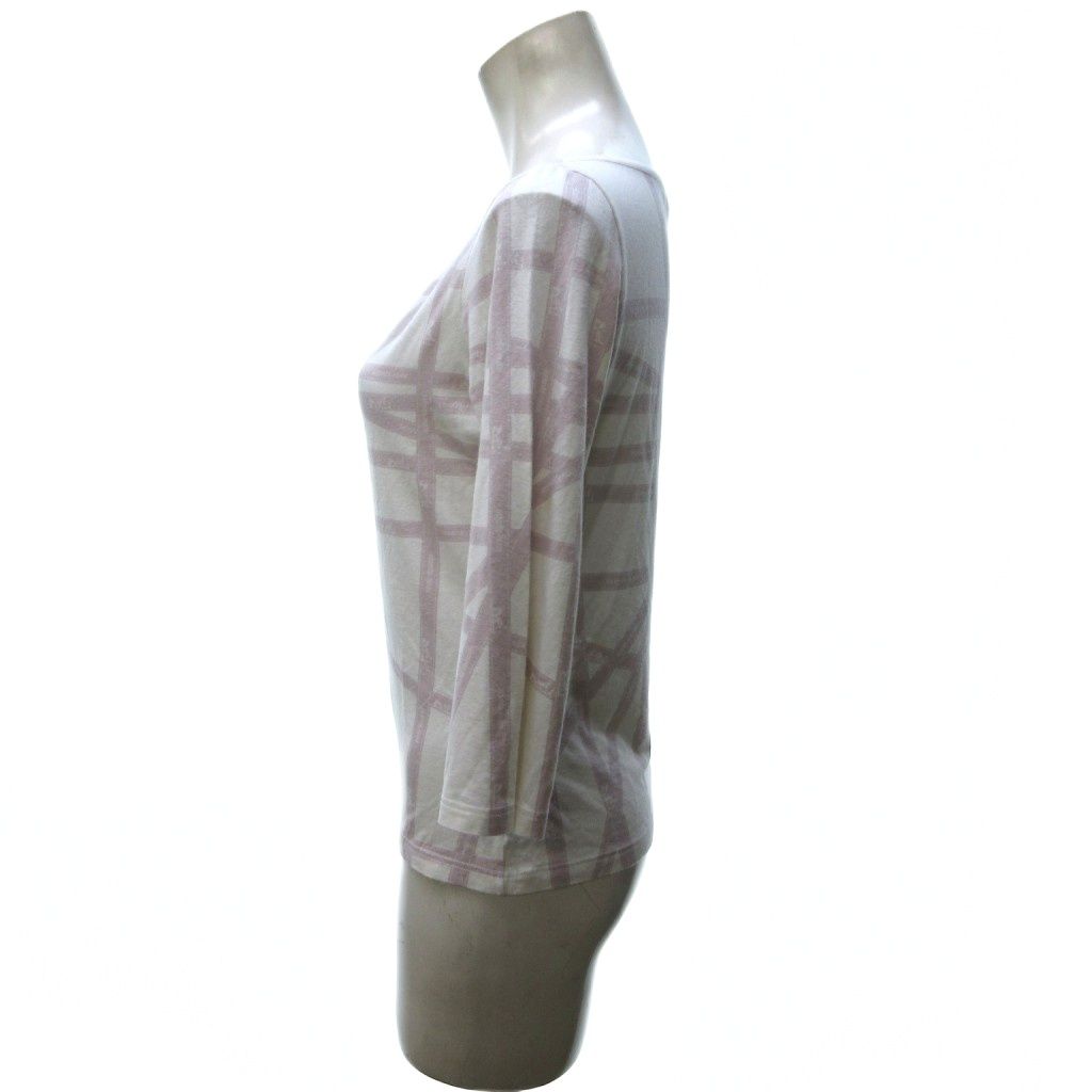 エルメス HERMES マルジェラ期 ボルデュックリボン カットソー Tシャツ 長袖 ボートネック 総柄 バイカラー ピンク 白 ホワイト 約M IBO81 1025