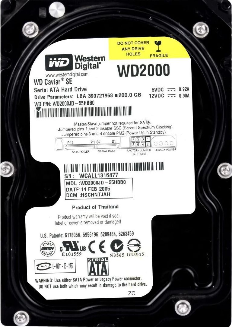 Western Digital Car SE WD2000JD 200GB Molex 7200RPM SATA I 8MB 3.5 Inch