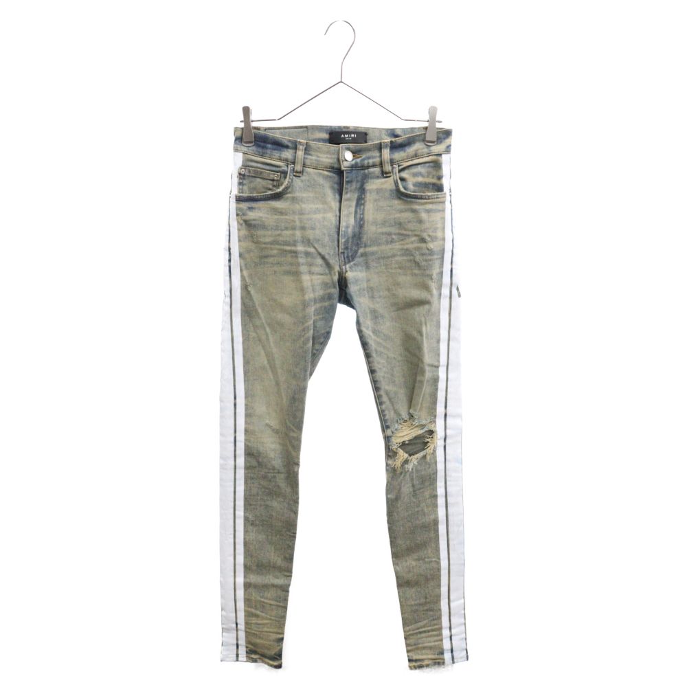 AMIRI (アミリ) Sideline Crush Skinny Jeans サイドラインクラッシュ ダメージ加工スキニーデニムパンツ インディゴ