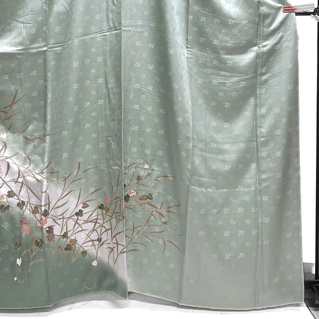 付け下げ 金彩 蔦 リーフ 花紗綾形様紋 グリーン 着物 015a d - メルカリ