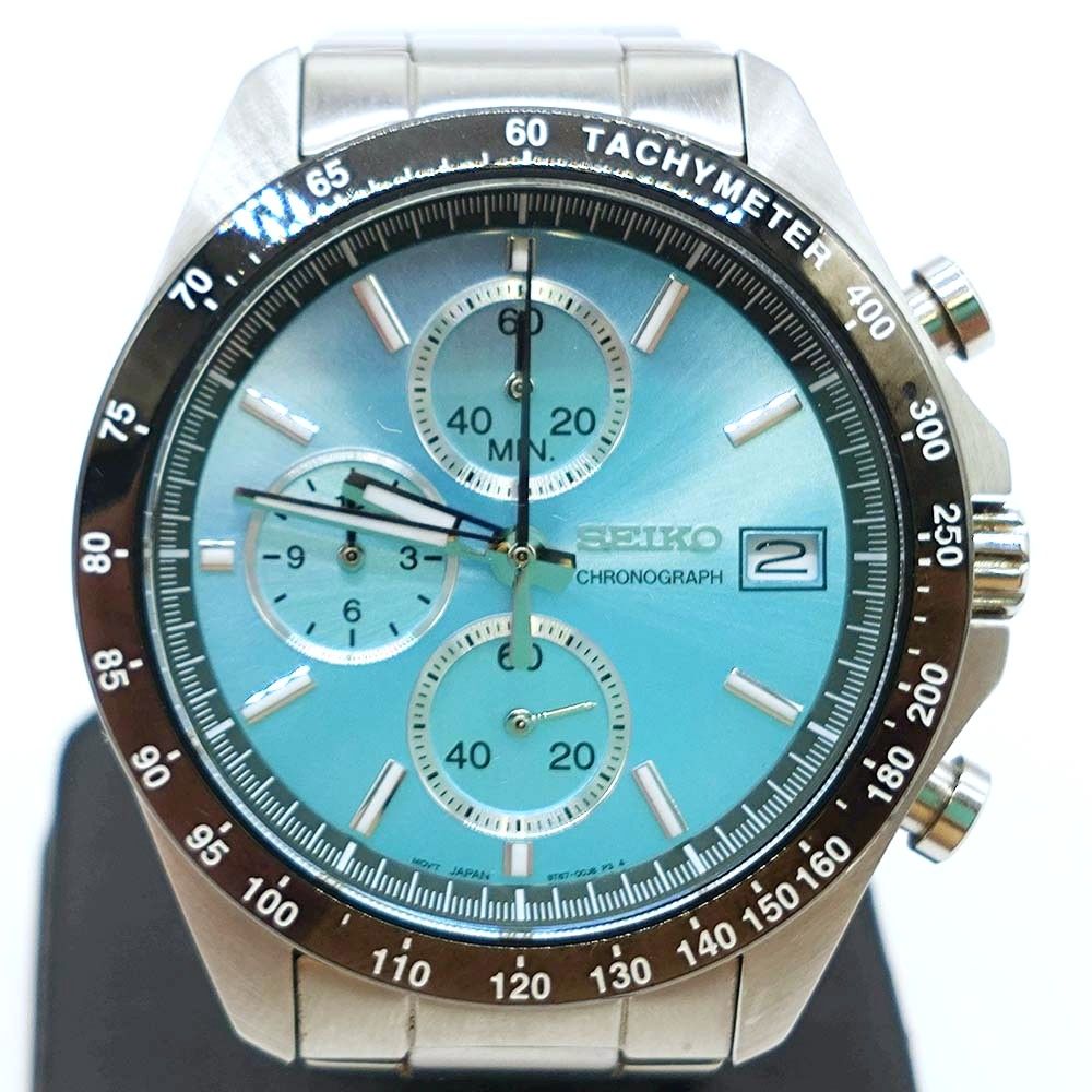 電池交換後に発送 SEIKO スピリット クロノグラフ メンズ スカイブルー