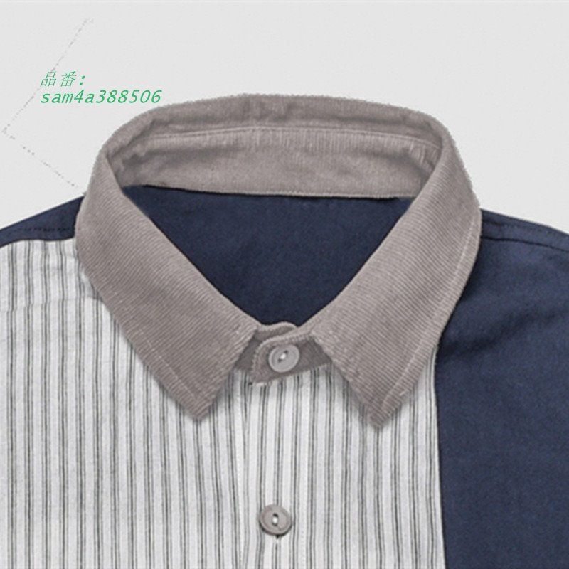 アメカジシャツ メンズ 半袖 ストライプシャツ 切り替え ビッグシルエット 羽織り メンズファッション 前開き 柄物 カジュアルシャツ サマー トップス am4a388506