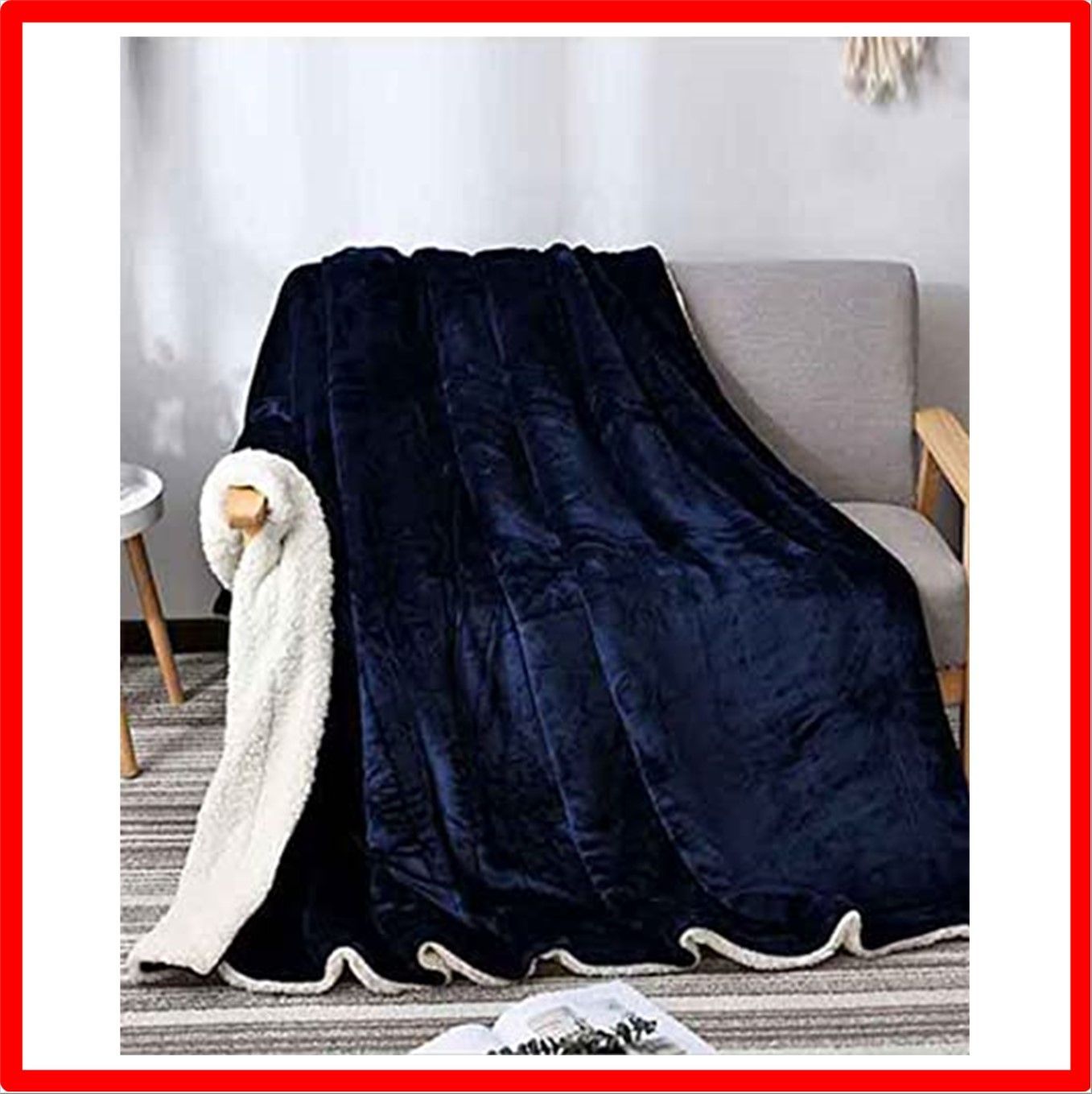 【匿名配送】 180×200cm_ネイビー ブランケット 大判 ボア 毛布 シングル 暖かい 掛け毛布 膝かけ あったか ふわふわ もこもこ かけ布団 洗える