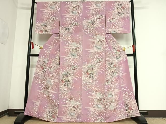 正絹 丹後縮緬 千社札模様 （平和屋着物□上質な色無地 黄土色 逸品 