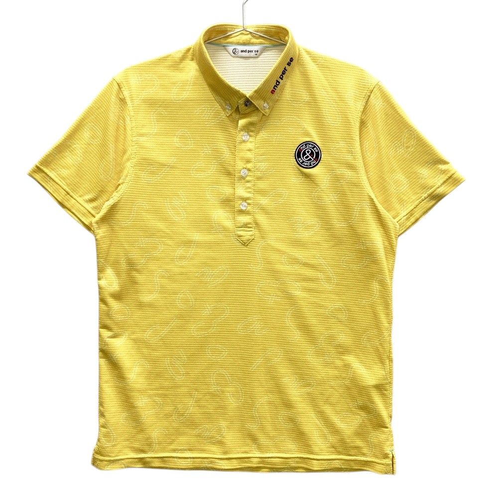 サイズ：M AND PER SE アンパスィ 半袖ポロシャツ ボタンダウン 総柄 イエロー系 [240101522822] ゴルフウェア メンズ ストスト