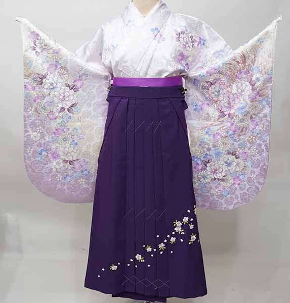 二尺袖 着物 袴フルセット ジュニア用へ直し 135cm～150cm From KYOTO 淡い紫色 ラメ 袴変更可能 新品（株）安田屋 NO41467-02
