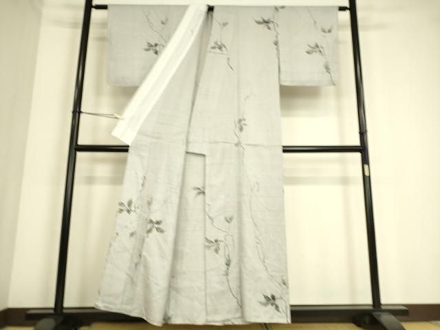 平和屋着物▽上質な紬 単衣 手描き 蔦の葉花文 正絹 逸品 DAAS0467az