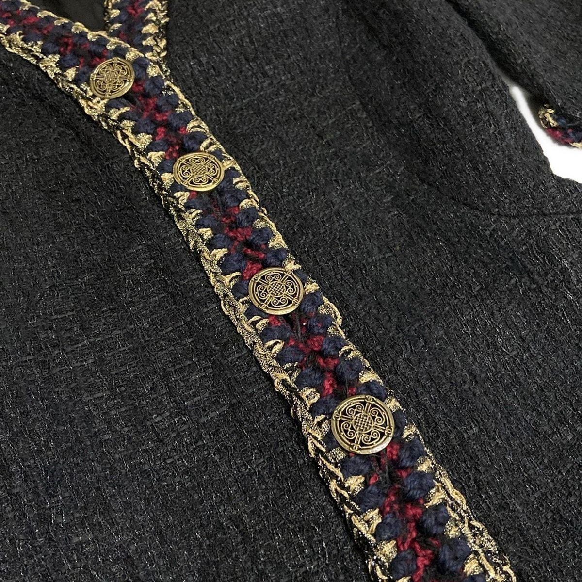 【格安SALEスタート！】 CHANEL シャネル ジャケット サイズ36 S レディース P38673 黒×ネイビー×マルチ ツイード|ラメ|ノーカラー コットン