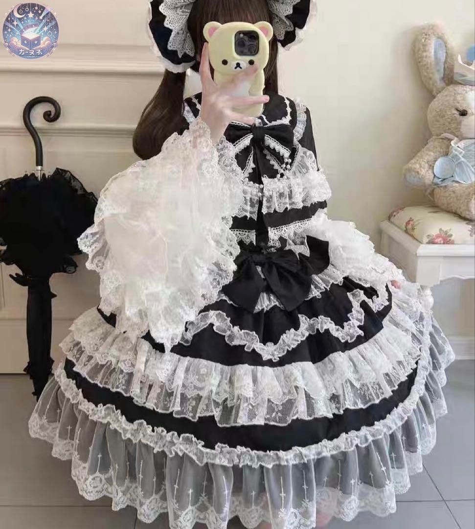 ♥ 恋とトキメキ ロリィタドレス4点セット ジャンスカ ブラック 黒ロリ 甘ロリ