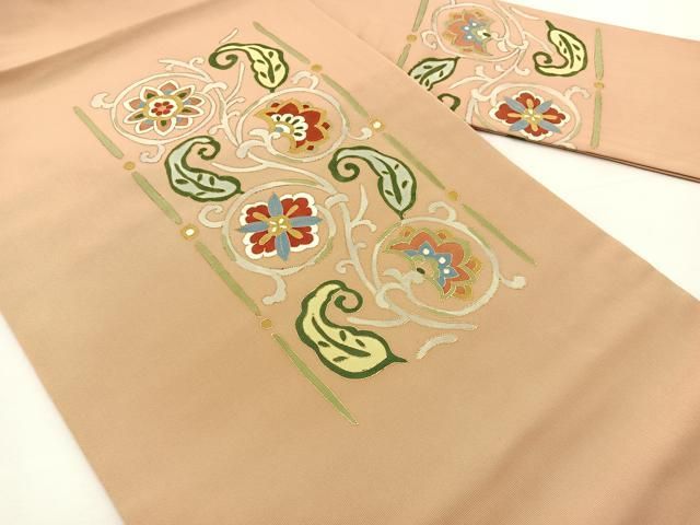 名古屋帯 作家物 塩瀬 流水に花 染め 九寸 正絹 着物 着付け HO-1068 名古屋帯 作家物 塩瀬 流水に花 染め 九寸 正絹 着物 着付け HO