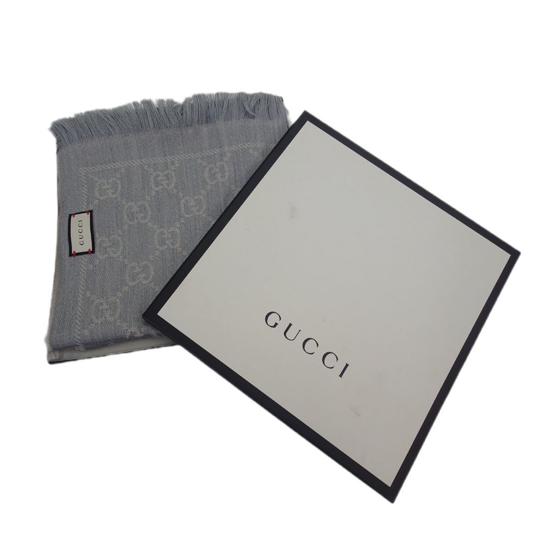 箱付】GUCCI グッチ マフラー GG柄 ウール100% グレー 中古 - メルカリ