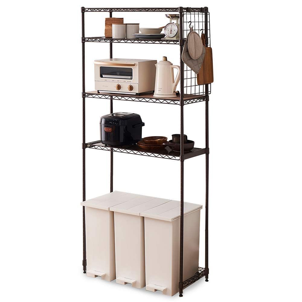 組立品 ゴミ箱上ラック メタルラック スチール製 キッチンラック 耐荷重100kg CMM-PRH7518 ハイタイプ 幅75×奥行35×高さ180cm 冷蔵庫ラック ブラウン レンジ台 アイリスオーヤマ