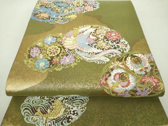 平和屋着物●西陣 高島織物謹製 六通柄袋帯 繻珍織 鳳凰花文 飛龍 うるし箔 正絹 DAAS3621ps