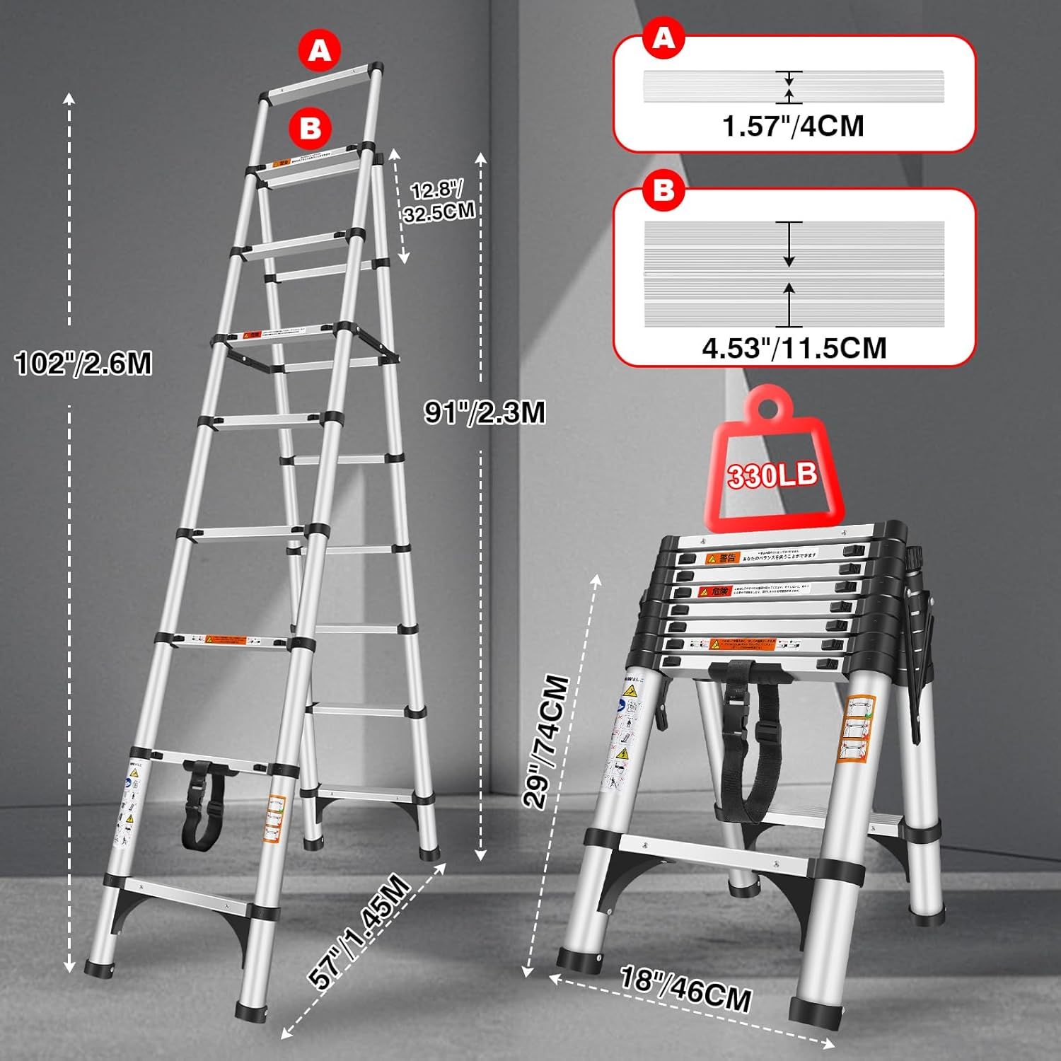 RIKADE 伸縮脚立はしご 踏み台 軽量伸縮自在 折りたたみ 持ち運び便利 室内屋外両用 アルミはしご ?自動・安全ロック付き 耐荷重150 kg RIKADE 伸縮脚立はしご RIKADE 伸縮脚立はしご 踏み台 軽量伸縮自在