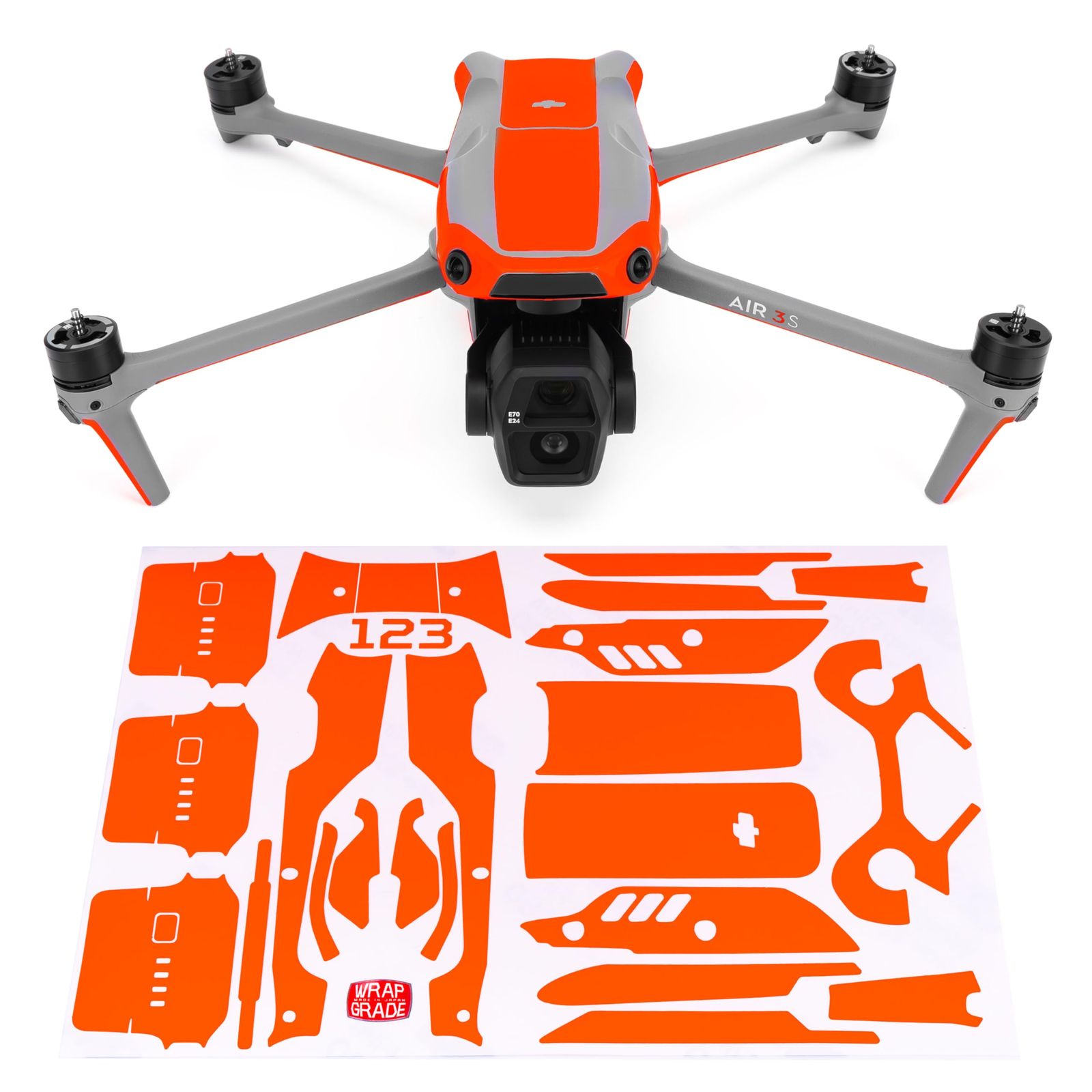 【迅速発送】WRAPGRADE スキンシール DJI Air 3Sに対応 アクセントカラー ステッカー (ネオンオレンジ)