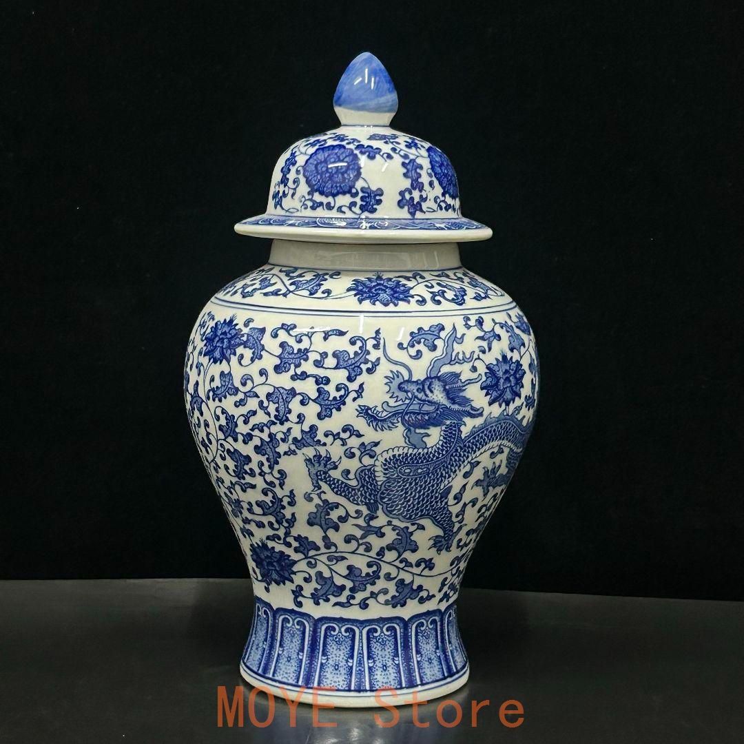清乾隆青花磁器龍紋将軍缶 景徳鎮 陶磁器 装飾品 現代工芸品