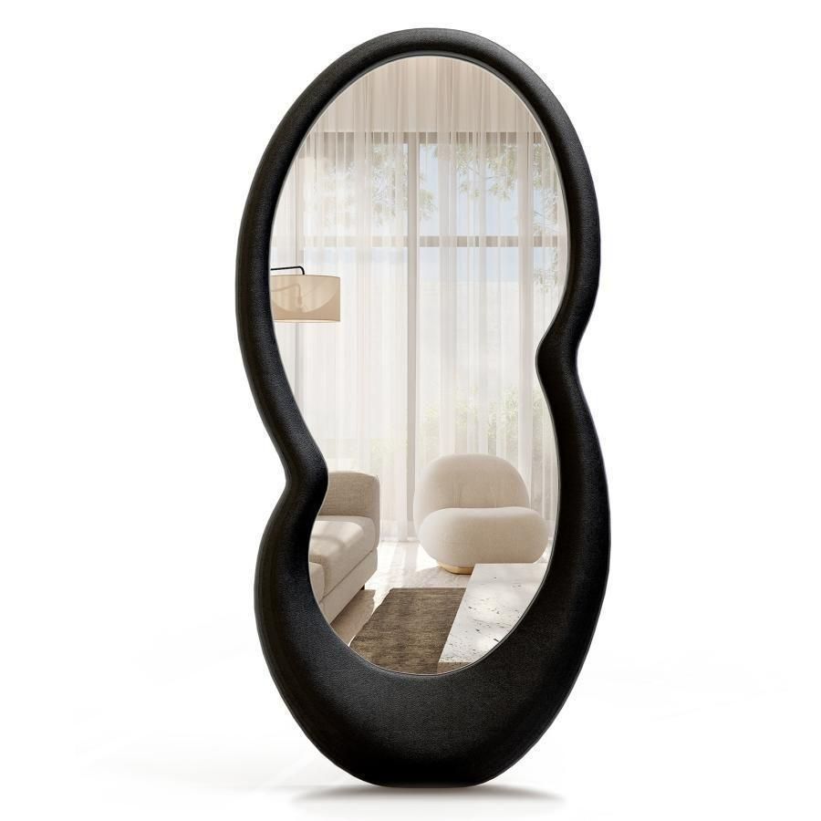 【新品】スタンドミラー ブラック 韓国風 160x80cm 革製フレーム レザー 全身鏡 韓国風 レザーミラー 160x80 革製フレーム ブラック 2212